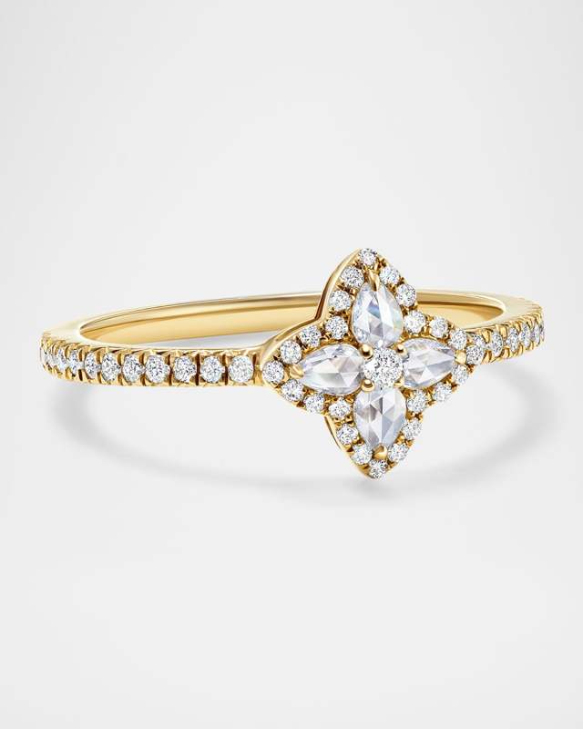 14K Yellow Gold Blossom Motif Diamond Ring, Size 6